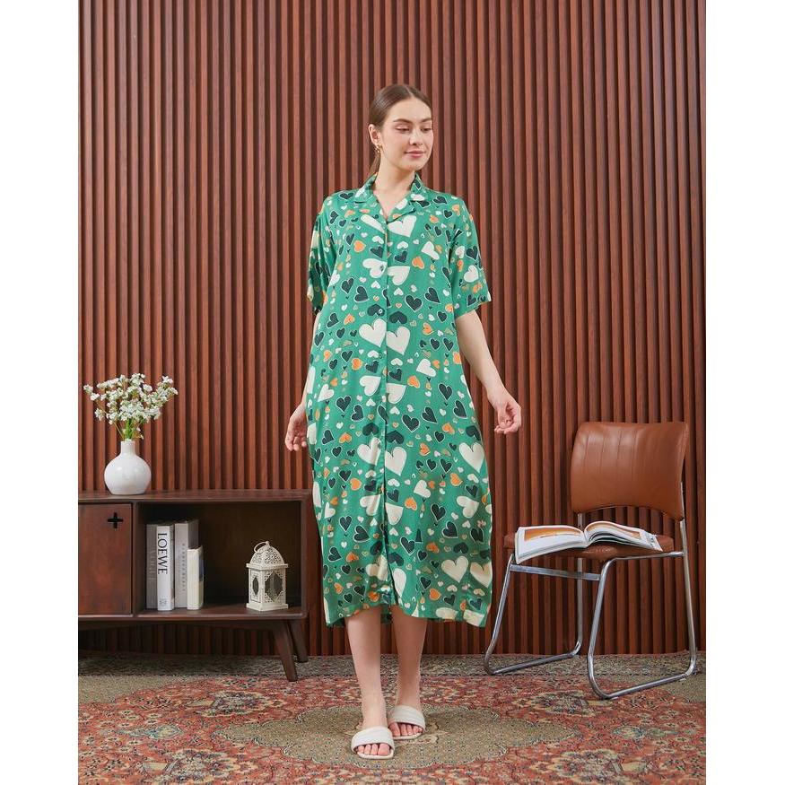 READY DYD Kaluna Dress Midi Full Kancing Depan Bahan Rayon Premium Nyaman Bumil & Busui Friendly All