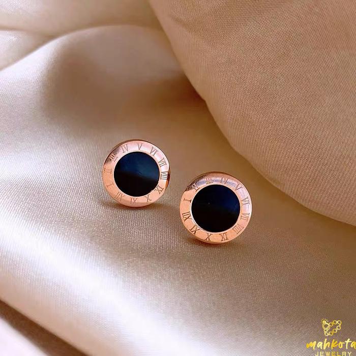 Promo A28 Anting Titanium Wanita Imut Kecil Model Tusuk Simple Bulat Hitam Elegant Terlaris