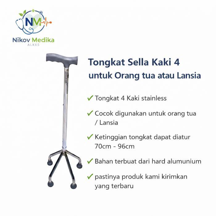 Terlaris Tongkat Kaki 4 Sellaco untuk Lansia Tongkat Jalan Stainless Adjustable SALE