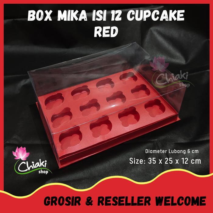 Box Cupcake isi 12 MERAH Uk 35x25x12cm Kotak Mika Donat Dus Kue Kardus