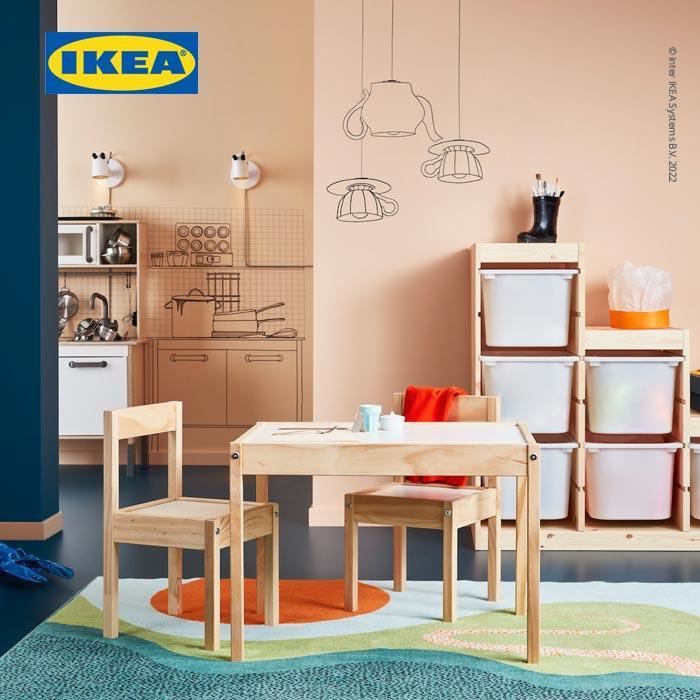 Thebest- IKEA LTT Meja Belajar Anak dengan 2 Kursi Bahan Kayu