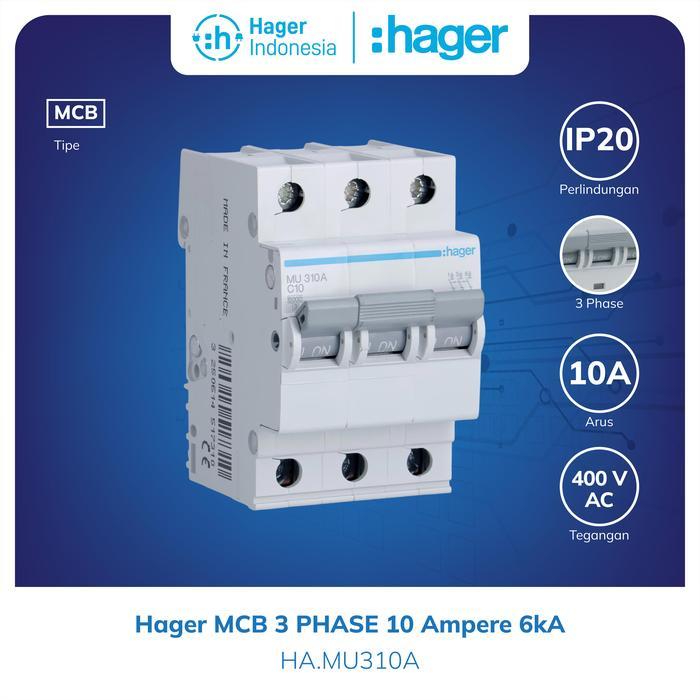 Hager Mcb 3 Phase 10 Ampere 3P 3Pole 10A 6Ka Mu310A