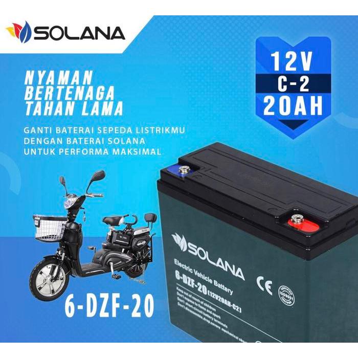 SOLANA / Baterai / Aki SEPEDA MOTOR LISTRIK 6DZM20/6DZF20/ 12V 20AH