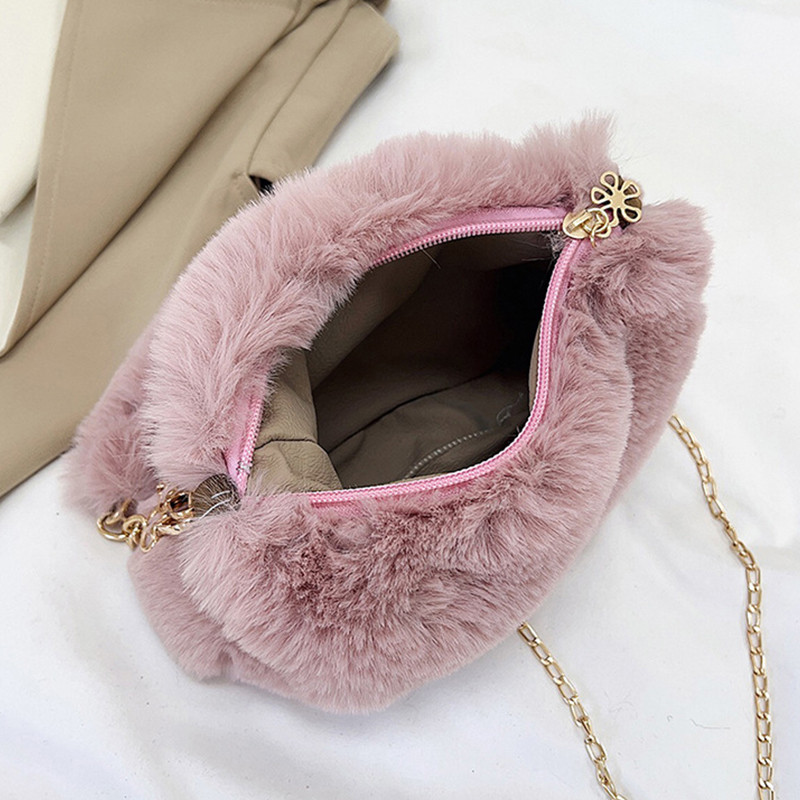 Autumn and Winter Plush Handbag Small Chain Crossbody Bag Fashion Square Faux Fur Shoulder Bag