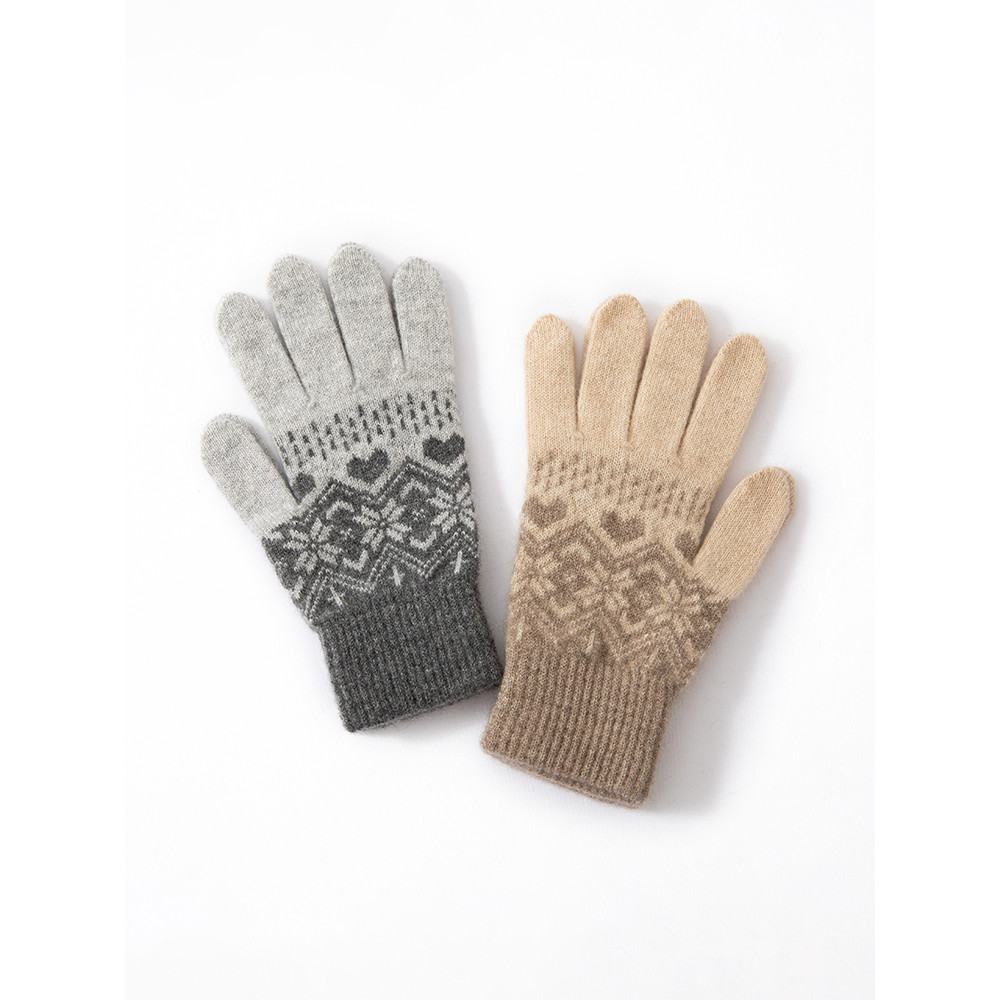 Women Jacquard Gloves Christmas Pattern Snowflakes 100% Baby Cashmere Thin Knitted Winter Thermal