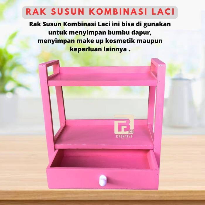 Rak Bumbu Dapur Kayu Kombinasi Laci Rak Susun Laci Rak Kosmetik Make Up