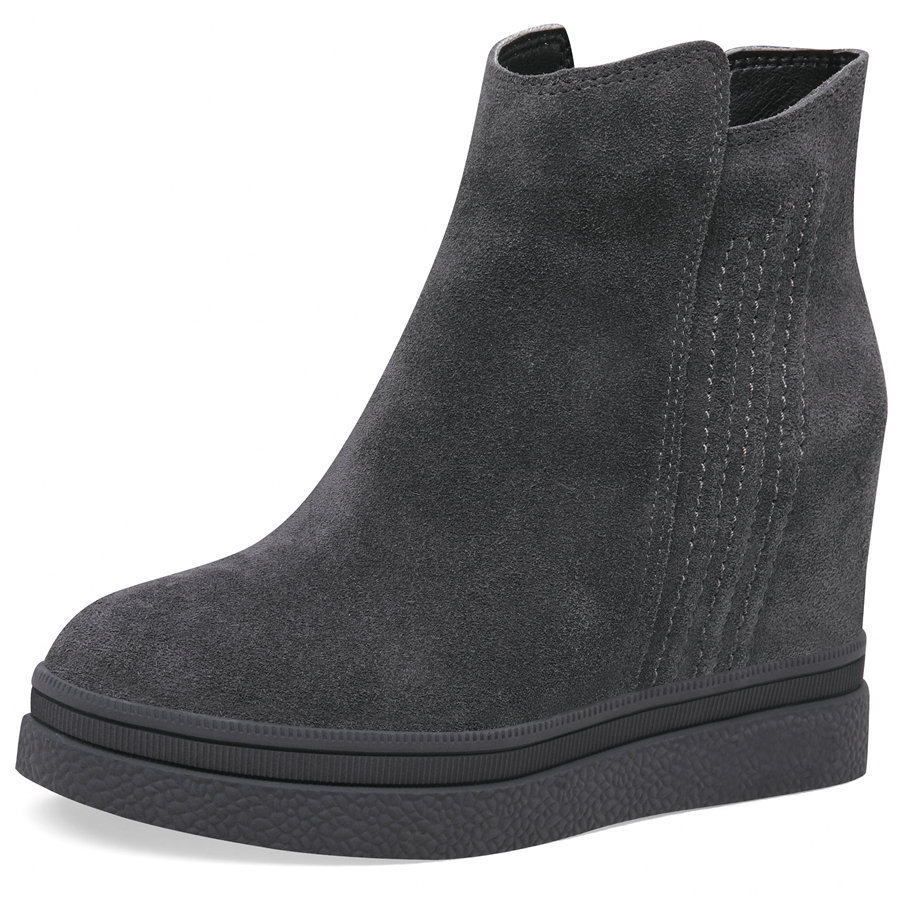 Snow Winter Women's Cow Suede Leather Round Toe Hidden Wedge Ankle Boots Round Toe High Heels