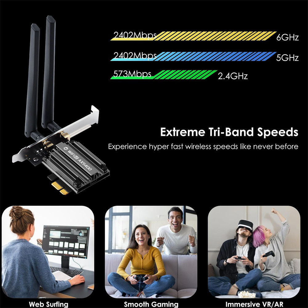 WiFi 6EAX5400 BT 5.3 PCIE WiFi Adapter 5374Mbps MT7922 802.11AX 6Ghz/5GHz/2.4GHz Wireless WiFi Card
