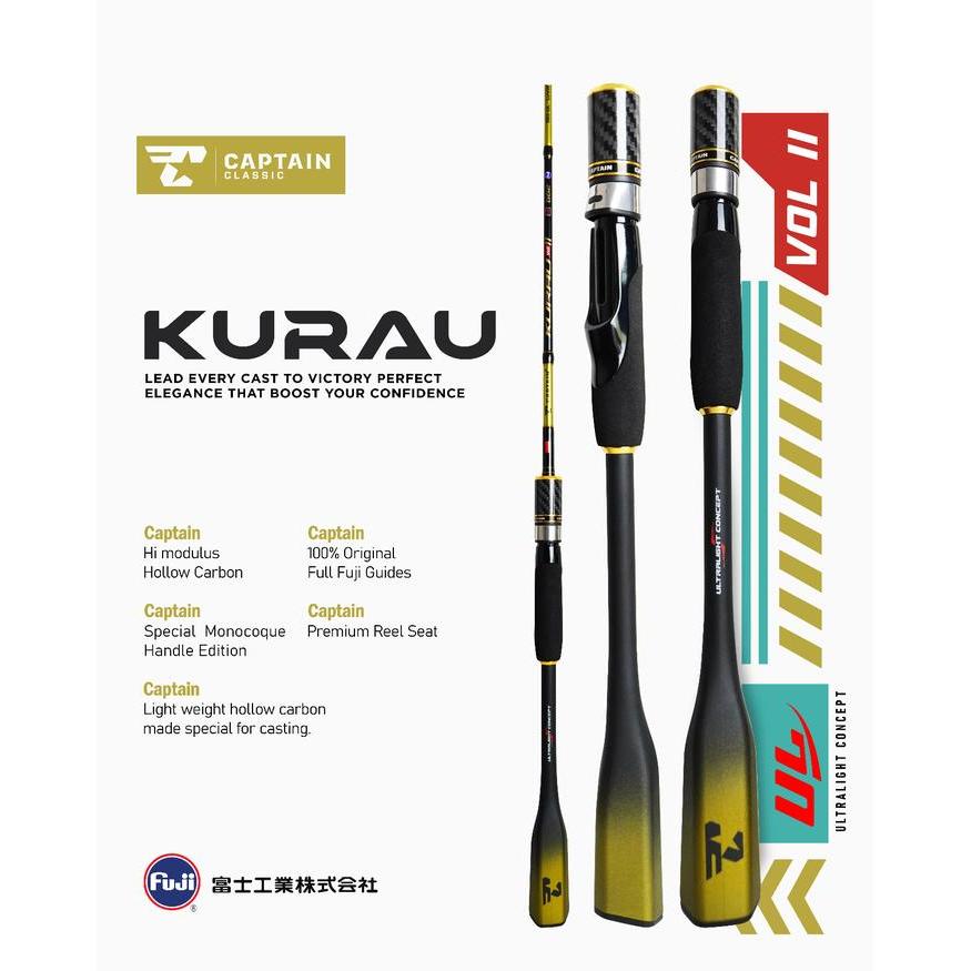 Murah Joran Pancing, Joran Captain Kurau Vol 2, Hollow Carbon 662, 702, 4 Warna, Ul Concept, Fuji