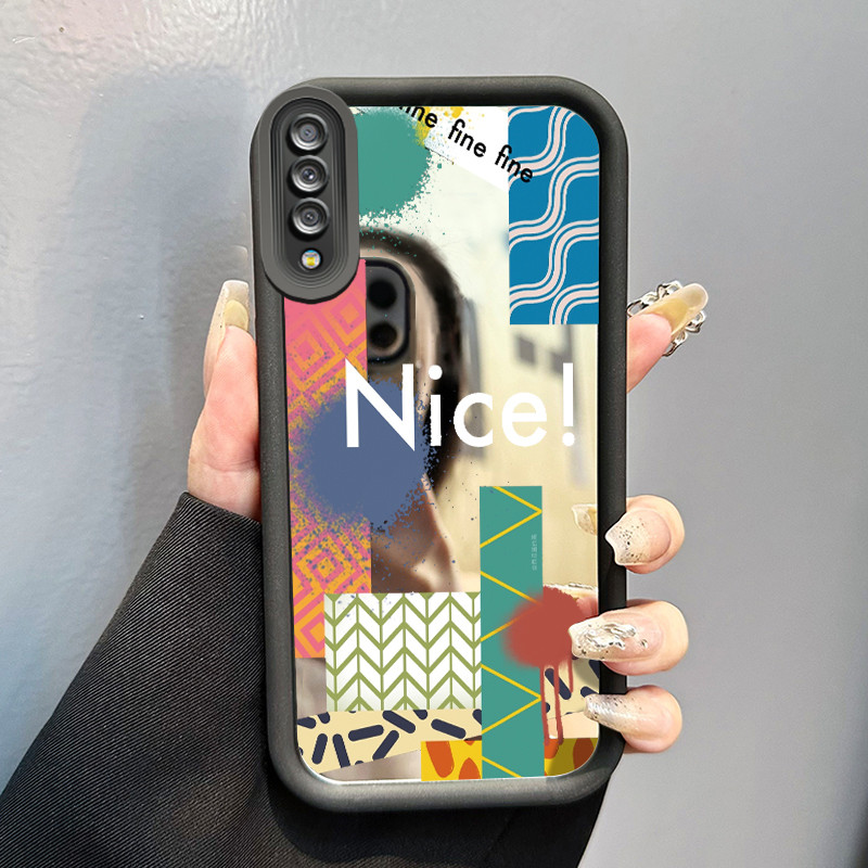 Casing Hp Samsung Galaxy A7 2018 Case Garis sambungan warna-warni Mirror Kasing silikon cocok pria d