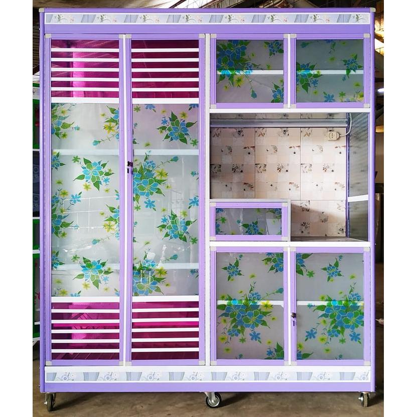 Rak piring aluminium kaca/Lemari Piring 4 pintu Clover Jumbo