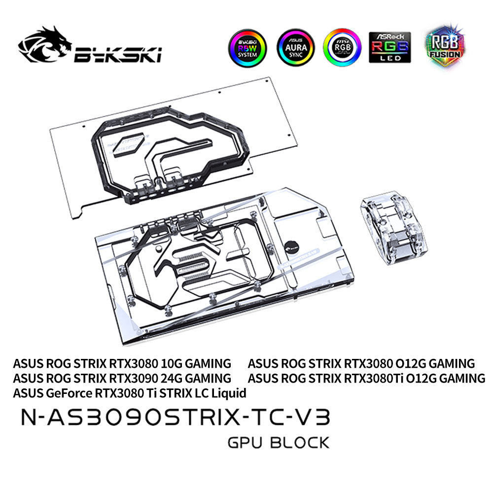 Bykski GPU Custom Water Cooling Block For ASUS ROG STRIX RTX 3090 3080 Gaming ,With Waterway