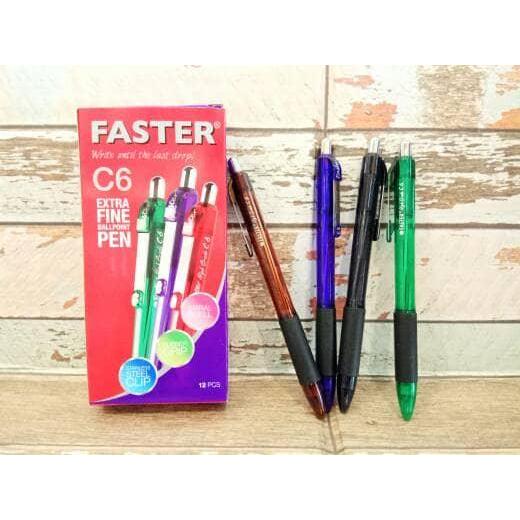 . Pulpen Faster c6 Tinta hitam berkualitas Merah Stationery