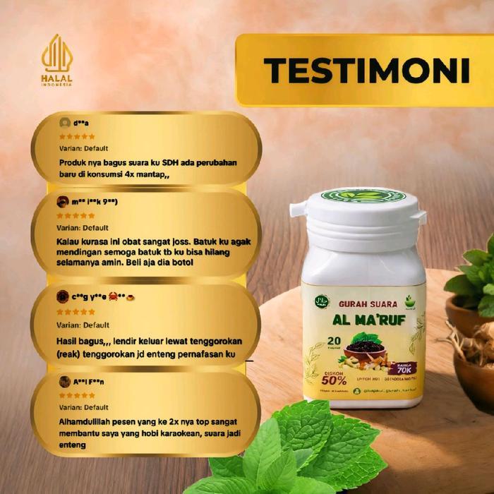 Kapsul Herbal Gurah Al Ma'Ruf, Untuk Vokalis Dan Qori' Memerdukan Suara Pasti Diskon