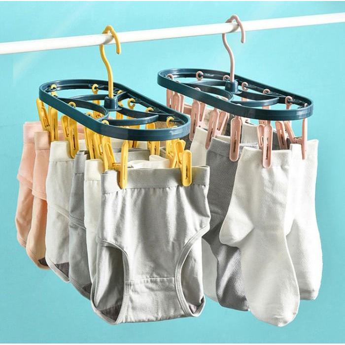 Jemuran Gantungan Baju Kaos Kaki 360 Derajat dengan 12 Jepitan Baju Bahan Plastik Hanger