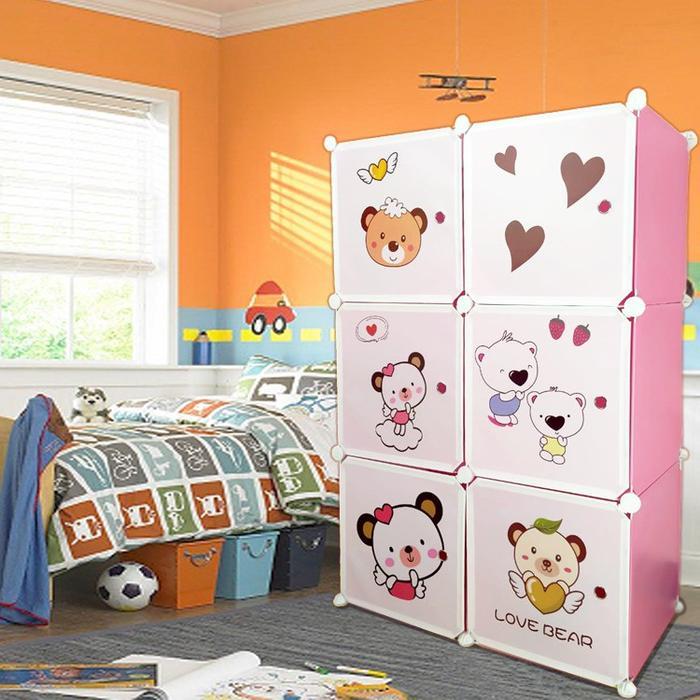 SHENAR LEMARI PLASTIK 6 KOTAK BAJU PAKAIAN ANAK BAYI PORTABLE KARAKTER DORAEMON / LEMARI 2 PINTU