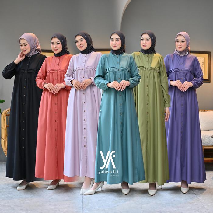Yahwo Hijab Fashion-Gamis Abaya Lebaran Terbaru-Full Kancing(Busui)-Bahan Toyobo-Gamis Pesta