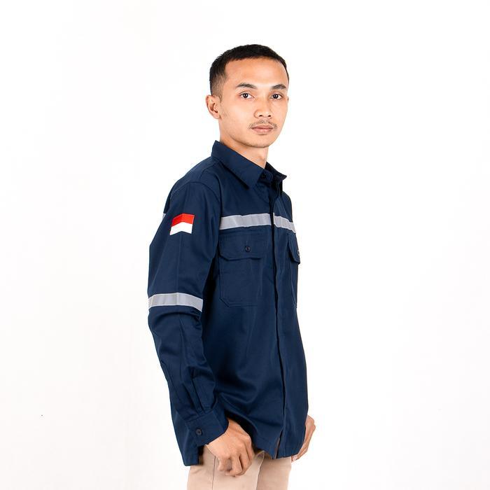 Best Seller Baju Kemeja Safety Werpak Navy Seragam Kerja Teknisi Proyek Tambang K3 Original