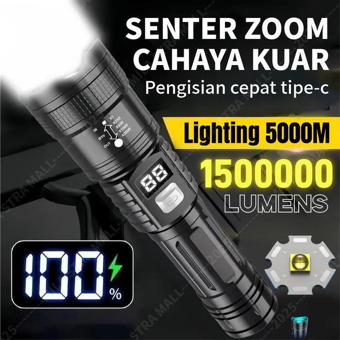 Eiger - Senter Led 100.000 Lumens Tahan Air - Senter Taktis Outdoor & Camping, Baterai Tahan Lama