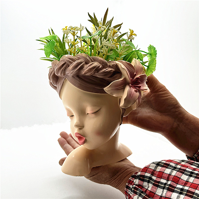 Half body girl flower pot silicone mold DIY flipping resin gypsum concrete crystal drip glue mold