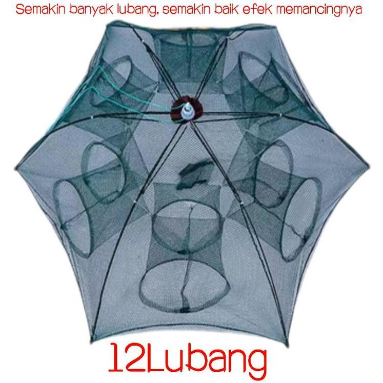 Jaring ikan lipat Tempat payung Penangkap ikan udang 12 Lubang Alat Jaring Pancing Jala Ikan Udang