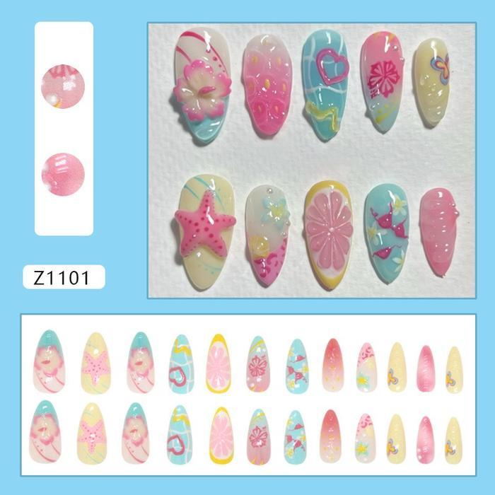 Z1101 - Kuku Cantik 24pcs set Kuku Palsu Fake Nails Box Free lem cair /lem jelly tahan air Kuku