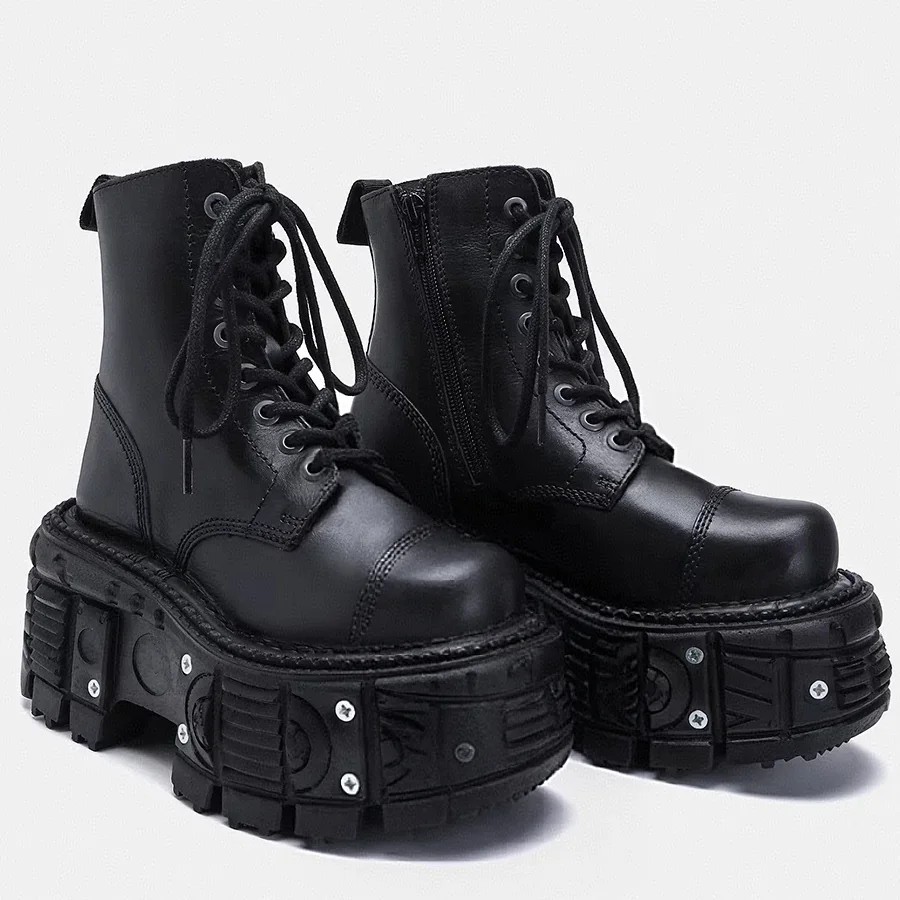 Sepatu Boots Pria Tinggi Model Inggris 2025 dengan Sol Tebal 10cm dari Bahan Kulit untuk Tampilan Tr
