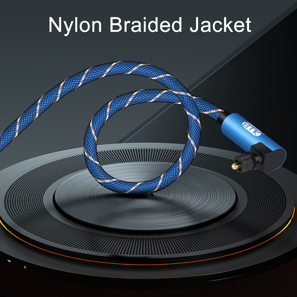 EMK Dual 90 Degree Optical Audio Cable Right Angle Digital Optical Cable Toslink Cable Braided jacke