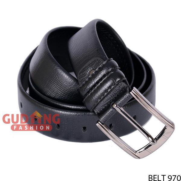 Sabuk Pinggang Pria Jarum PU Leather - Hitam - Putih