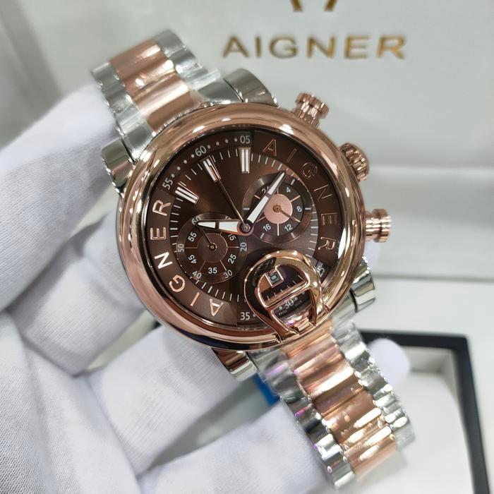 (Jual-1225) Jam Tangan Pria AIGNER BARI A37500 Stainless Steel Combi Rose Fullset