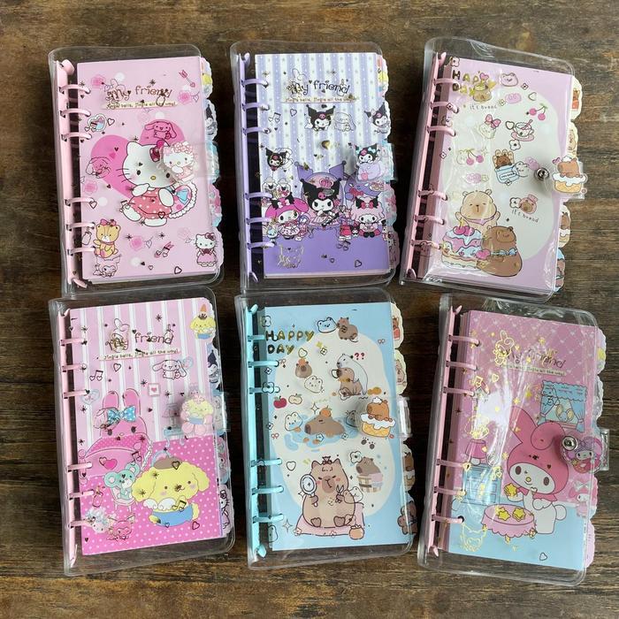Sale- Diary A6 Binder 6 Lubang Diary Korea Jurnal Capybara Kuromi Melody Kartun