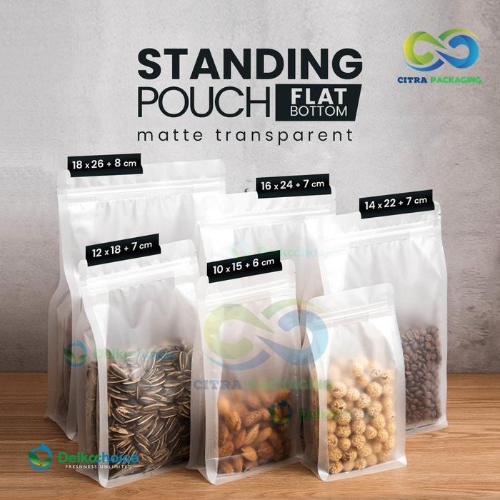 STANDING POUCH FLAT BOTTOM MATTE TRANSPARAN - PLASTIK KEMASAN ZIPLOCK