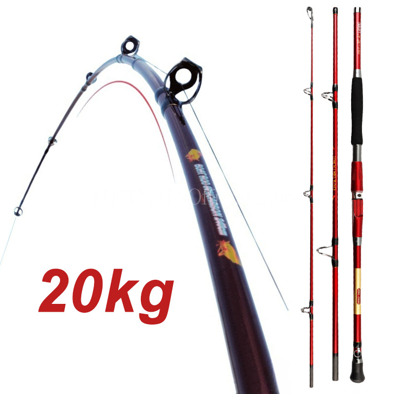 1.8M 2.1M 2.4M Portable 3-Piece Fishing Rod Travel Surf Saltwater Carbon Spinning Rod 30-50lb Boat