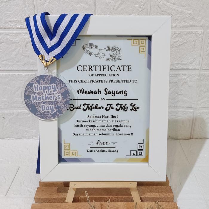HADIAH HARI IBU UNIK SERTIFIKAT MEDALI KADO MAMA TERMURAH COD PUTIH GIFT