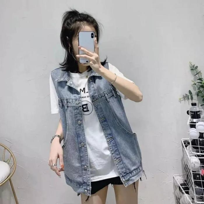 965-Rompi Jeans Wanita Korean Girl Atasan Rompi Panjang Outer