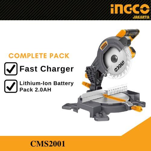 PROMO MITER SAW CORDLESS 20V / MITRESAW PACK 2.0AH POTONG KAYU INGCO CMS2001