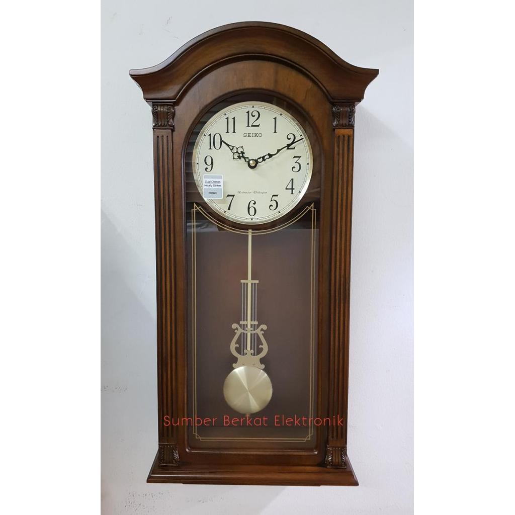 Jam Seiko Wooden Wall Clock QXH066B Dual Chimes
