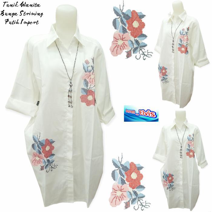 Termurah Tunik / Atasan / Wanita / Putih / Scuba / Bordir Bunga Ukir Paling Laris