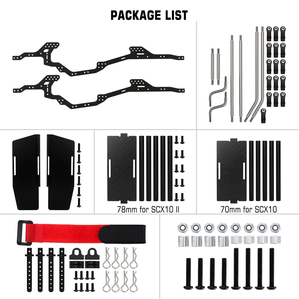 INJORA LCG Carbon Fiber Chassis Kit Frame Girder for 1/10 RC Crawler Axial SCX10 & SCX10 II 90046