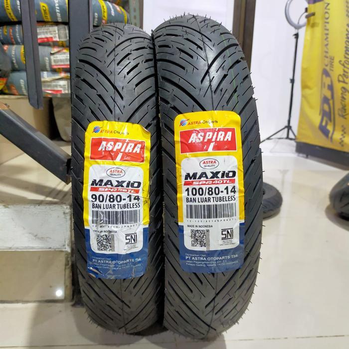Paket Aspira SPR 40 90/80-14 Dan 100/80-14 FREE Pentil Ban Motor Tubeless Ring 14 Beat Vario Scoopy