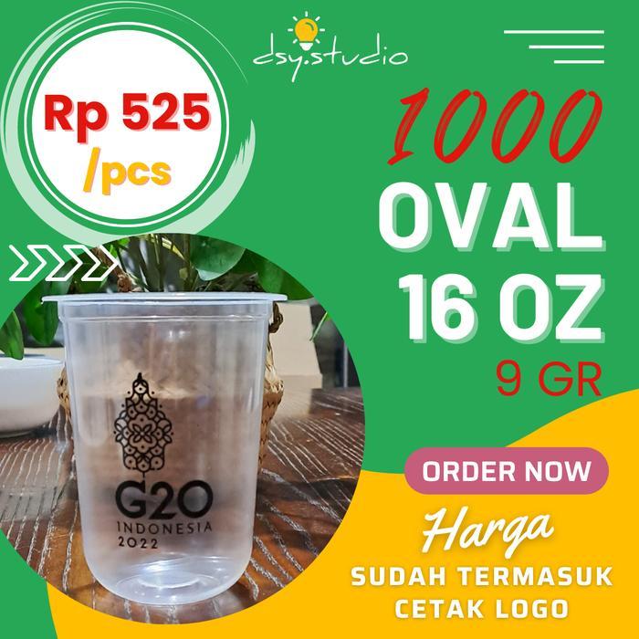 Sablon Cup Plastik PP 16 OZ OVAL - 9 GR 1000 PCS Merk Polycup