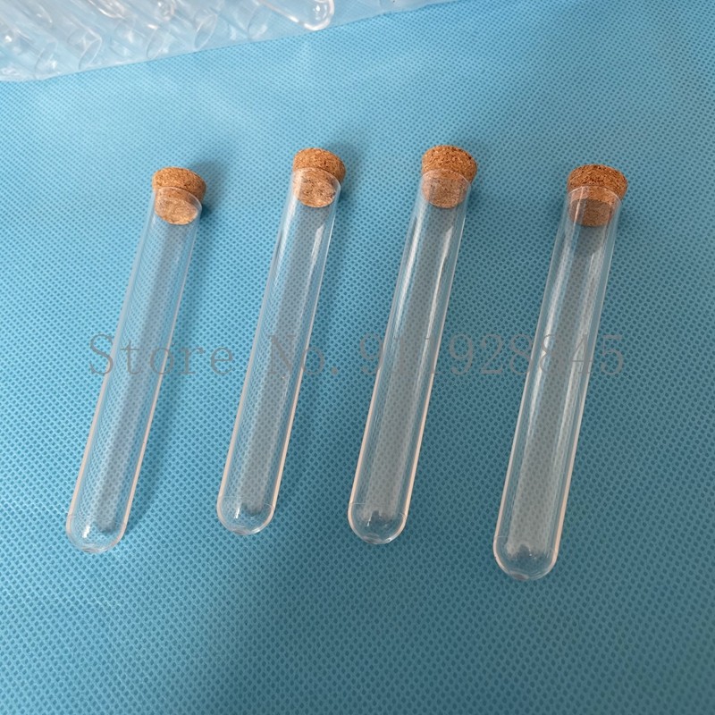 300pcs/pack 15*100mm Office Lab Supplies, Transparent Plastic test tube with Cork Stopper U-shape