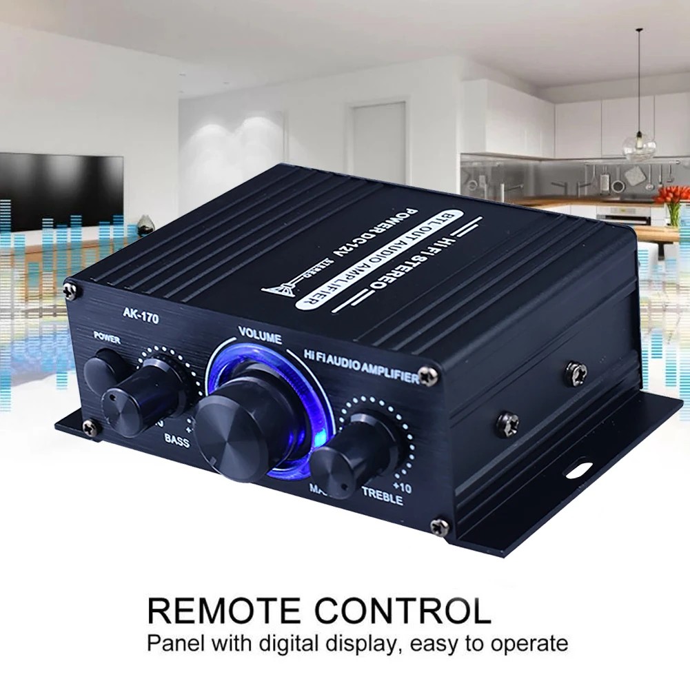 AK170 400W 12V Home Car Hifi Power Amplifier Stereo Bass Audio Amp Speaker 2 Channel Bluetooth 5.0