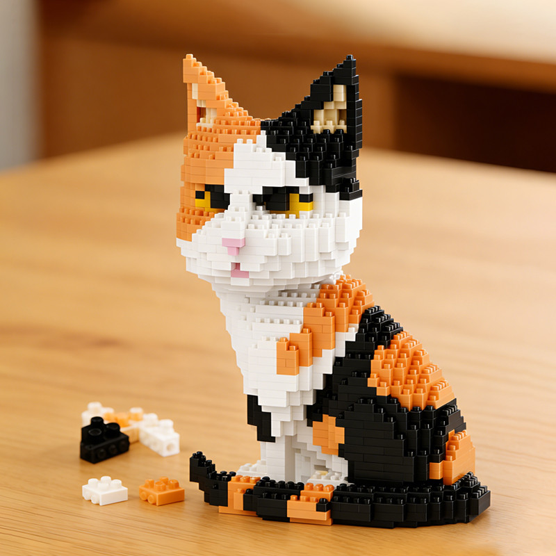 Calico Cat Building Blocks 1300PCS Micro Bricks Cute Cartoon Animal Kitten Model Construction Kit