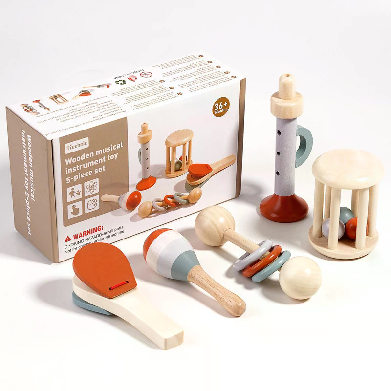 5Pcs Baby Musical Instruments Sensory Rattle Toys Early Educational Baby Musical Toys Montessori