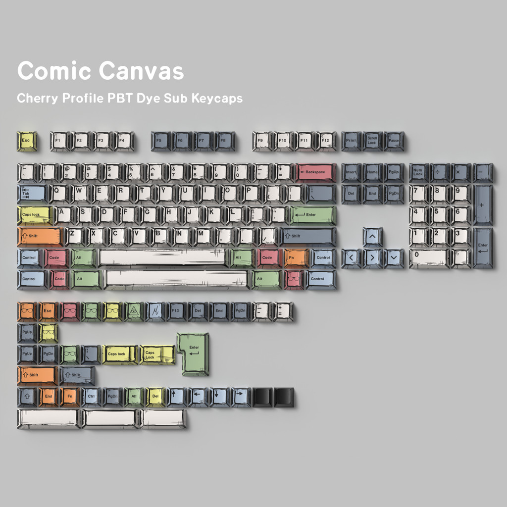 Comic Canvas Keycaps PBT Dye Sub Keycaps Cherry Profile For Wooting 60he Magnetic Keyboard Gaming