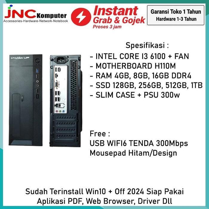 Komputer Slim Case i3 Gen6 Rakitan RAM DDR4 SSD NVME CPU Mini PC i3 6100