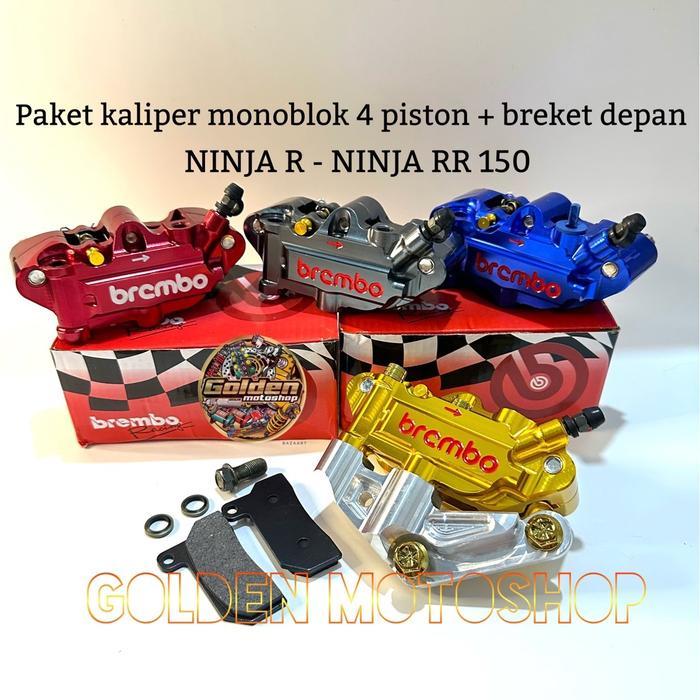 Paket Kaliper Monoblok 4 piston Breket +Baut Depan Ninja R/ Ninja RR/Ninja 150/