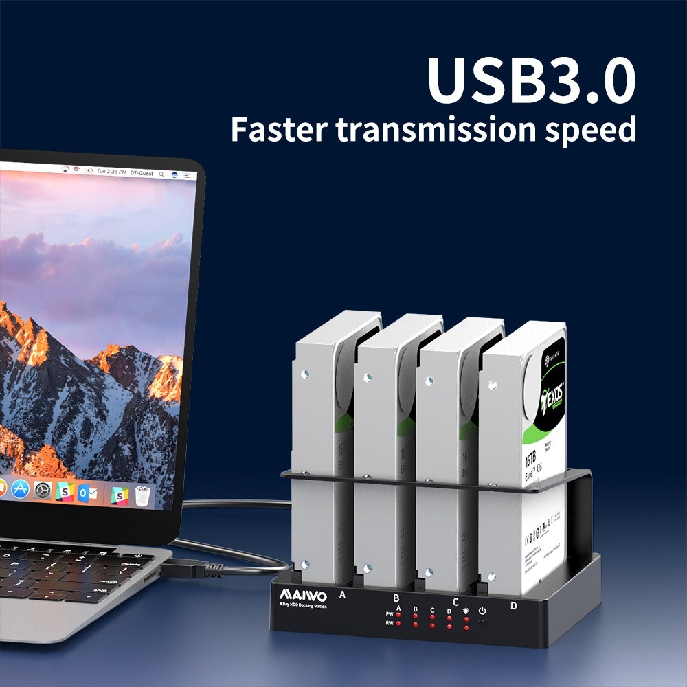 MAIWO 4 Bay Hard Drive Enclosure Sata to USB 3.0 External Multi-Bay 2.5& 3.5 Inch HDD SDD Docking