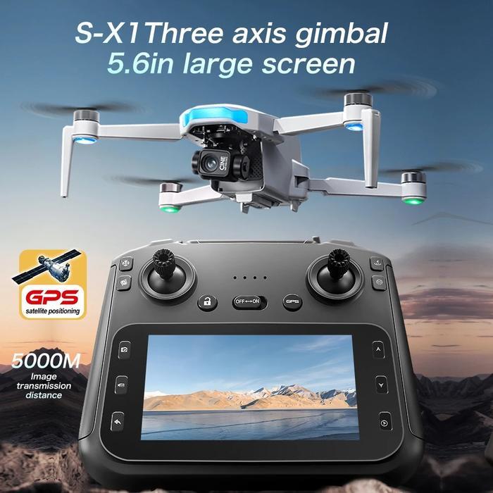 Drone S-X1 Kamera Hd 1080P Gimbal 3-Axis + Eis, Hasil Rekaman Super Stabil